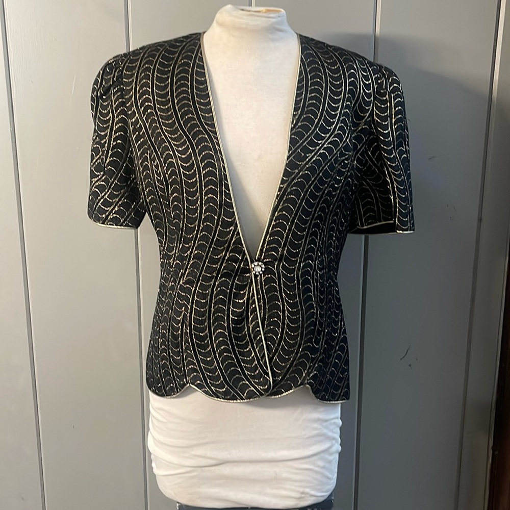 Vintage 80's Black Gold Metallic Disco Women's Jacket Karen Miller New York